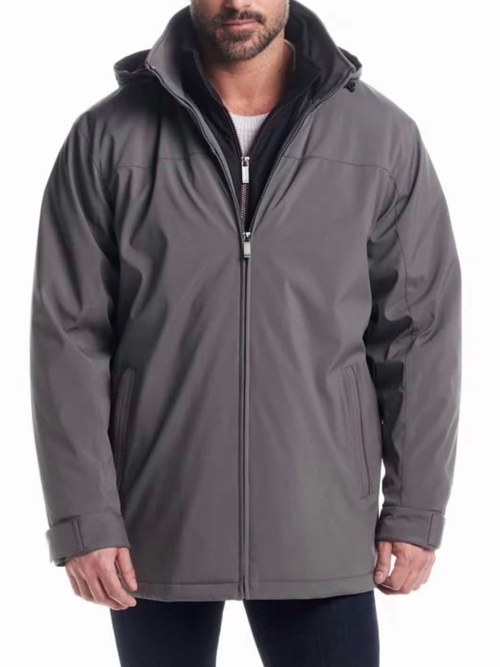 NWT Men's Weatherproof Gray Water Resistant- Wind Resistant Tech Hooded Jacket M